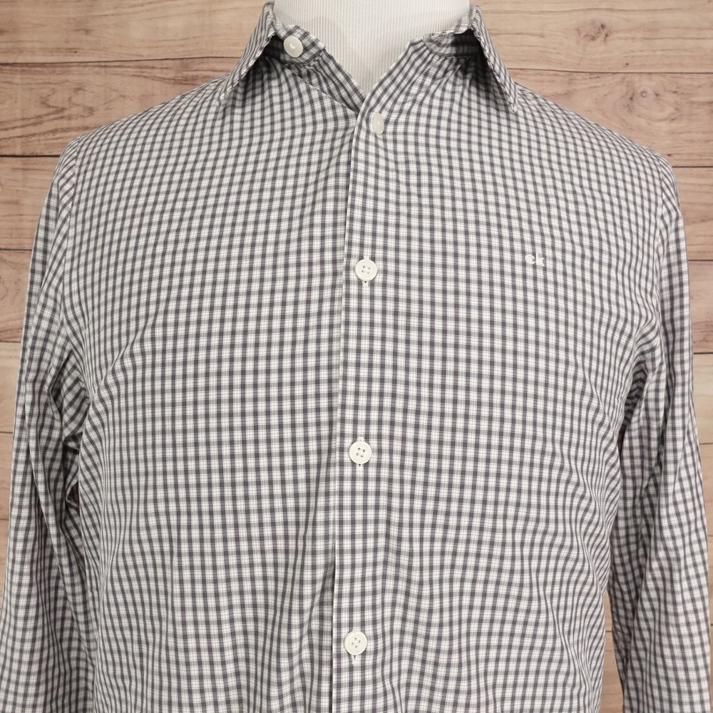 Calvin Klein Button Down Mens M Grey Good Gingham Cotton Cashmere Shirt